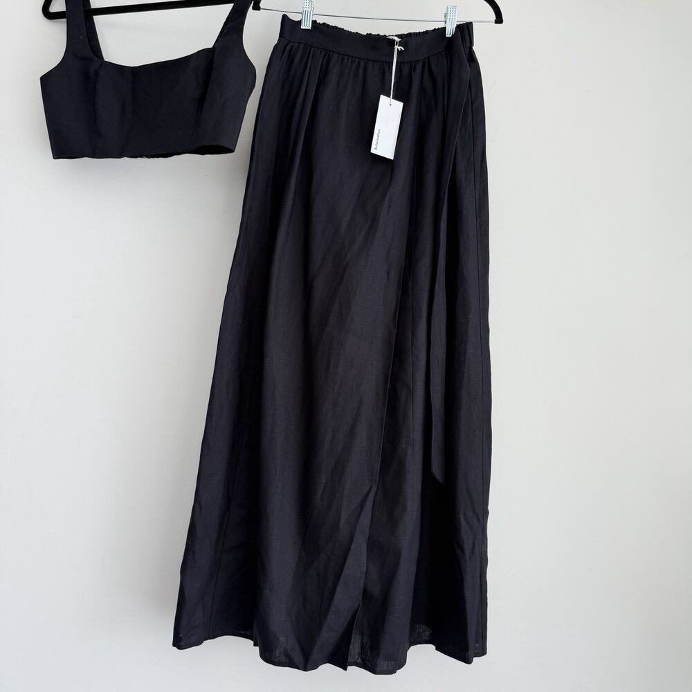 Reformation Linen Palm Set 4 Black Two Piece Set Crop Top Skirt Vacation Resort - Picture 7 of 14